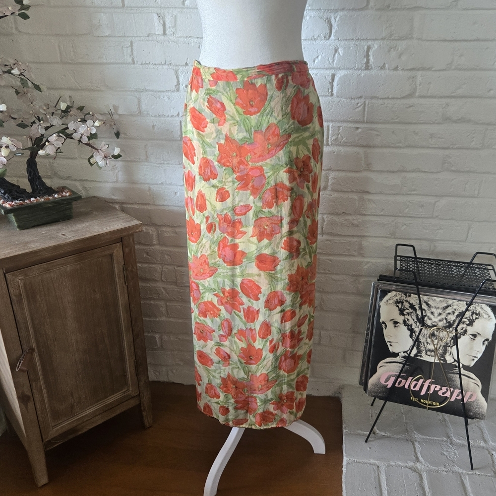 Vintage 90s Reversible Maxi Skirt, S/M, Floral, Flowy